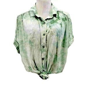 NWT ULTRA FLIRT SEA GREEN TIE DYE BUTTON BLOUSE XL